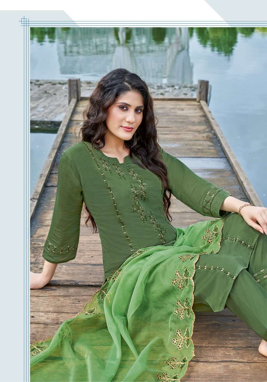 PINK MIRROR SUNSHINE EMBROIDERY FULL STITCH TOP PANT WITH DUPATTA