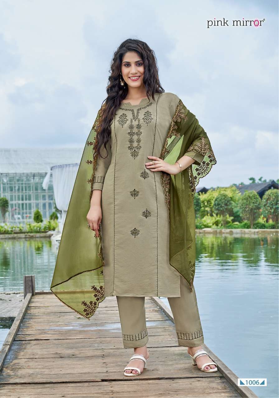 PINK MIRROR SUNSHINE EMBROIDERY FULL STITCH TOP PANT WITH DUPATTA