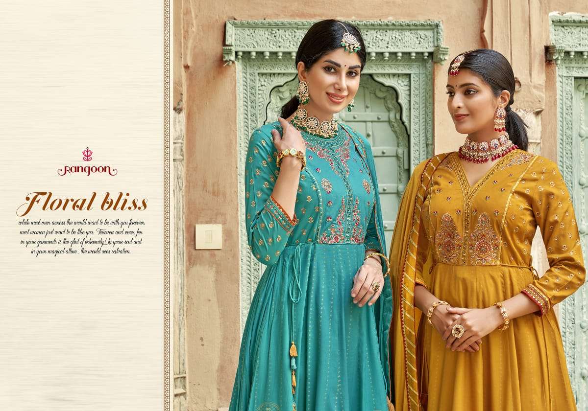Rangoon Kasturi Catalog Rayon Embroidery Designer Readymade Dress Materials