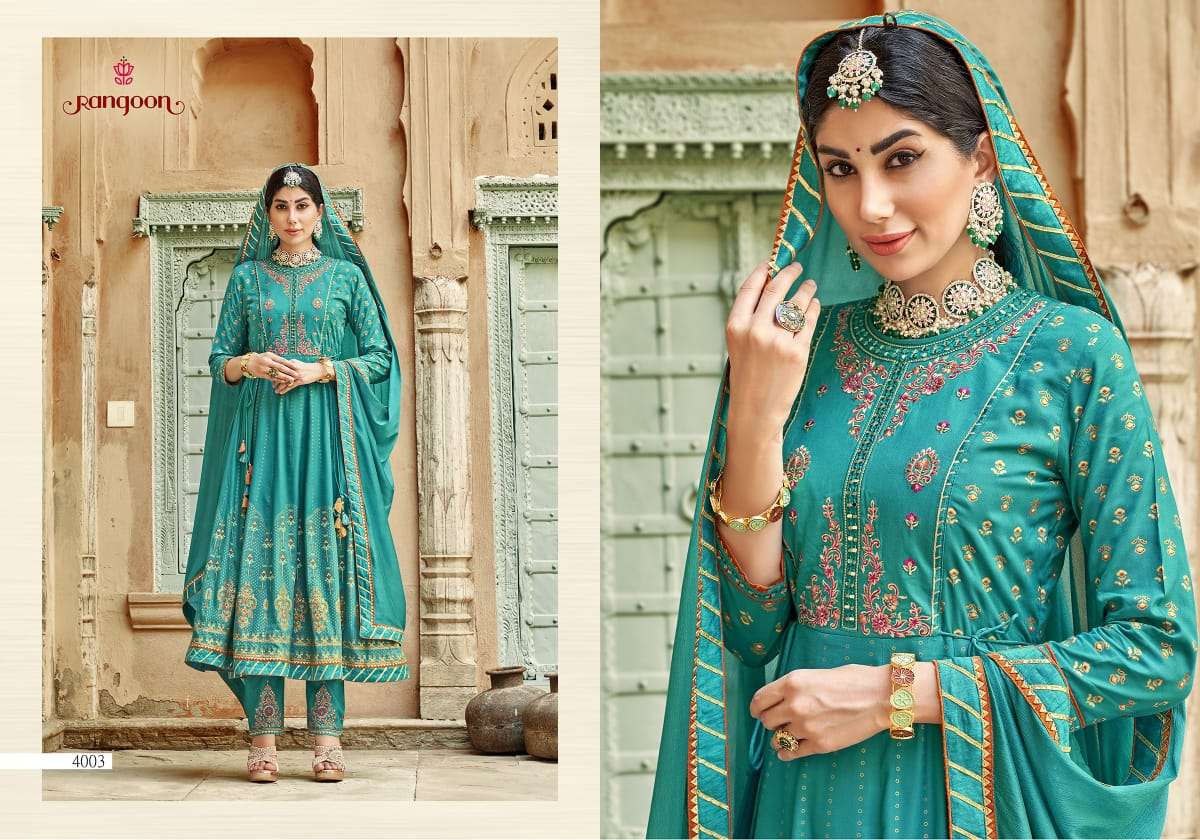 Rangoon Kasturi Catalog Rayon Embroidery Designer Readymade Dress Materials