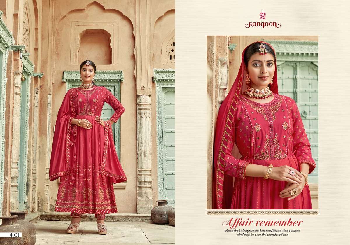 Rangoon Kasturi Catalog Rayon Embroidery Designer Readymade Dress Materials