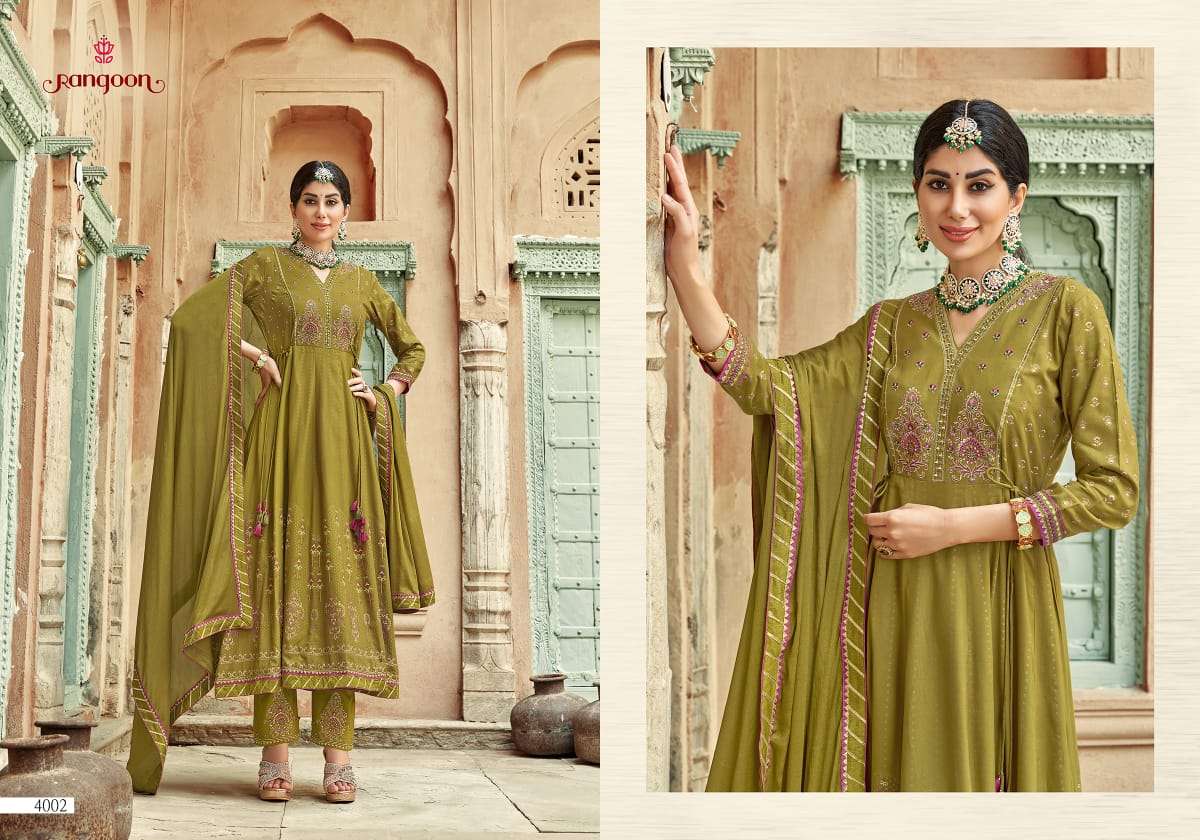 Rangoon Kasturi Catalog Rayon Embroidery Designer Readymade Dress Materials