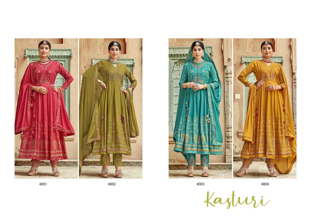 Rangoon Kasturi Catalog Rayon Embroidery Designer Readymade Dress Materials