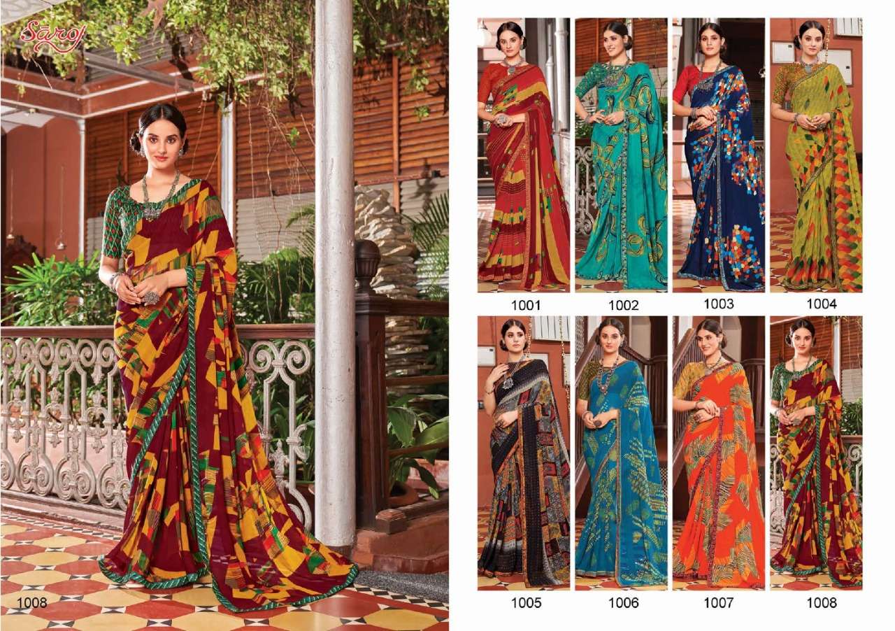 Saroj Sunlight Catalog Casual Wear Georgette Designer Print Sarees