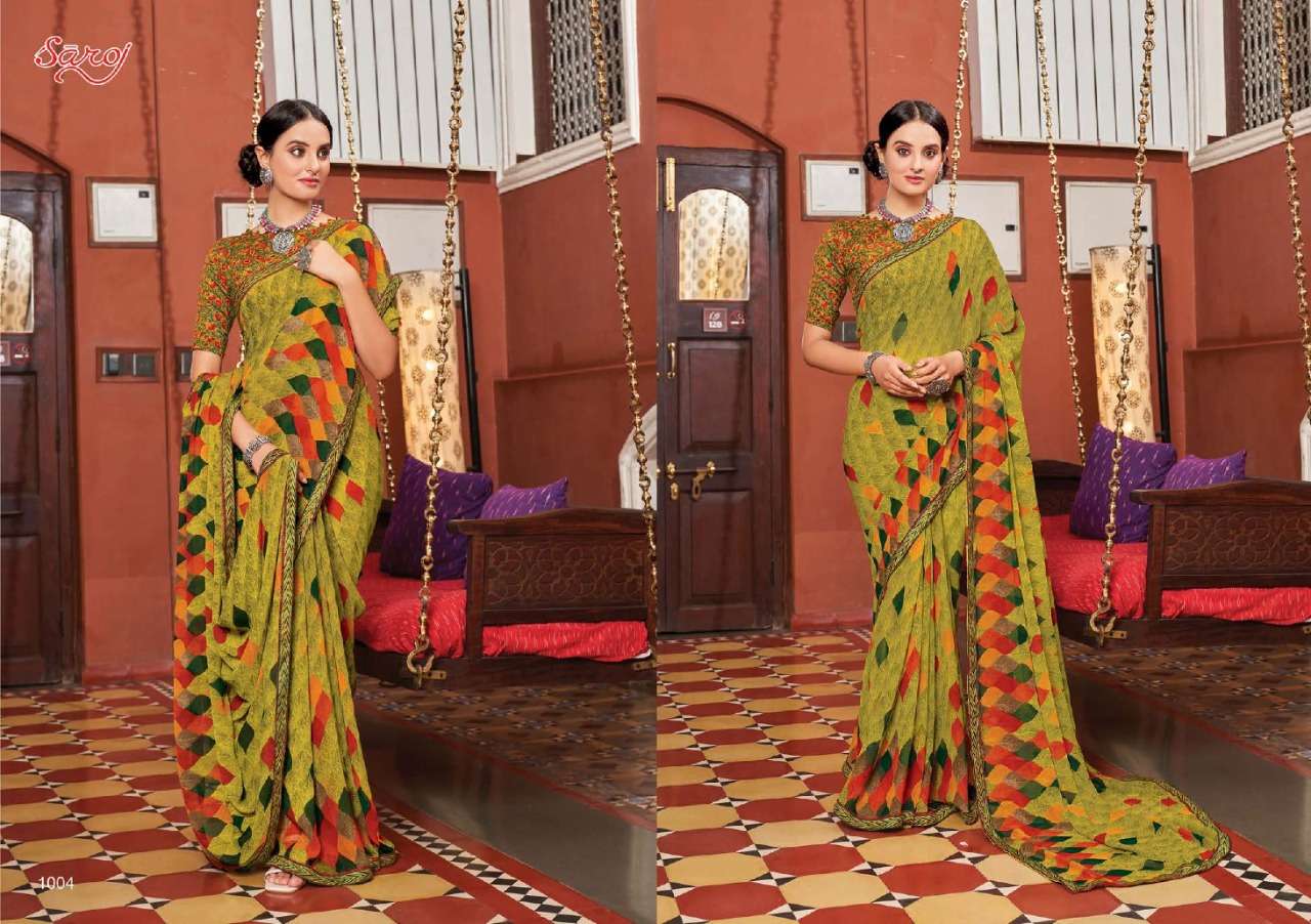 Saroj Sunlight Catalog Casual Wear Georgette Designer Print Sarees