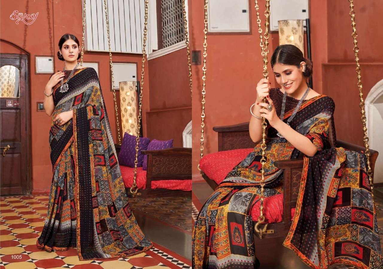 Saroj Sunlight Catalog Casual Wear Georgette Designer Print Sarees