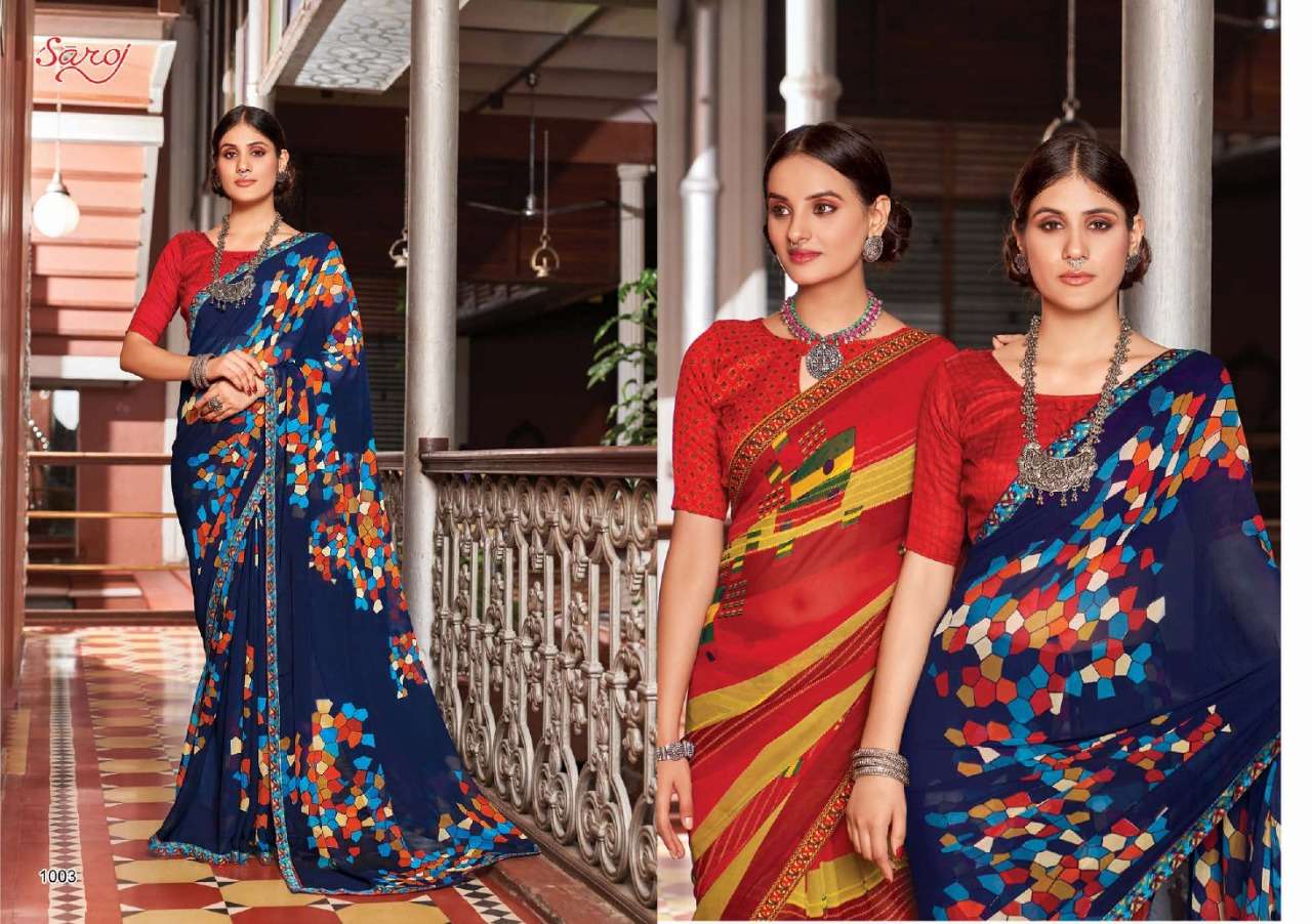 Saroj Sunlight Catalog Casual Wear Georgette Designer Print Sarees