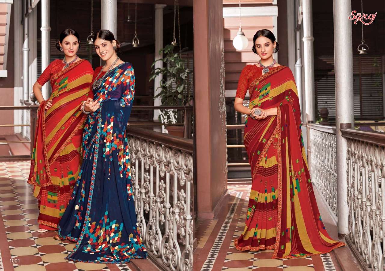 Saroj Sunlight Catalog Casual Wear Georgette Designer Print Sarees
