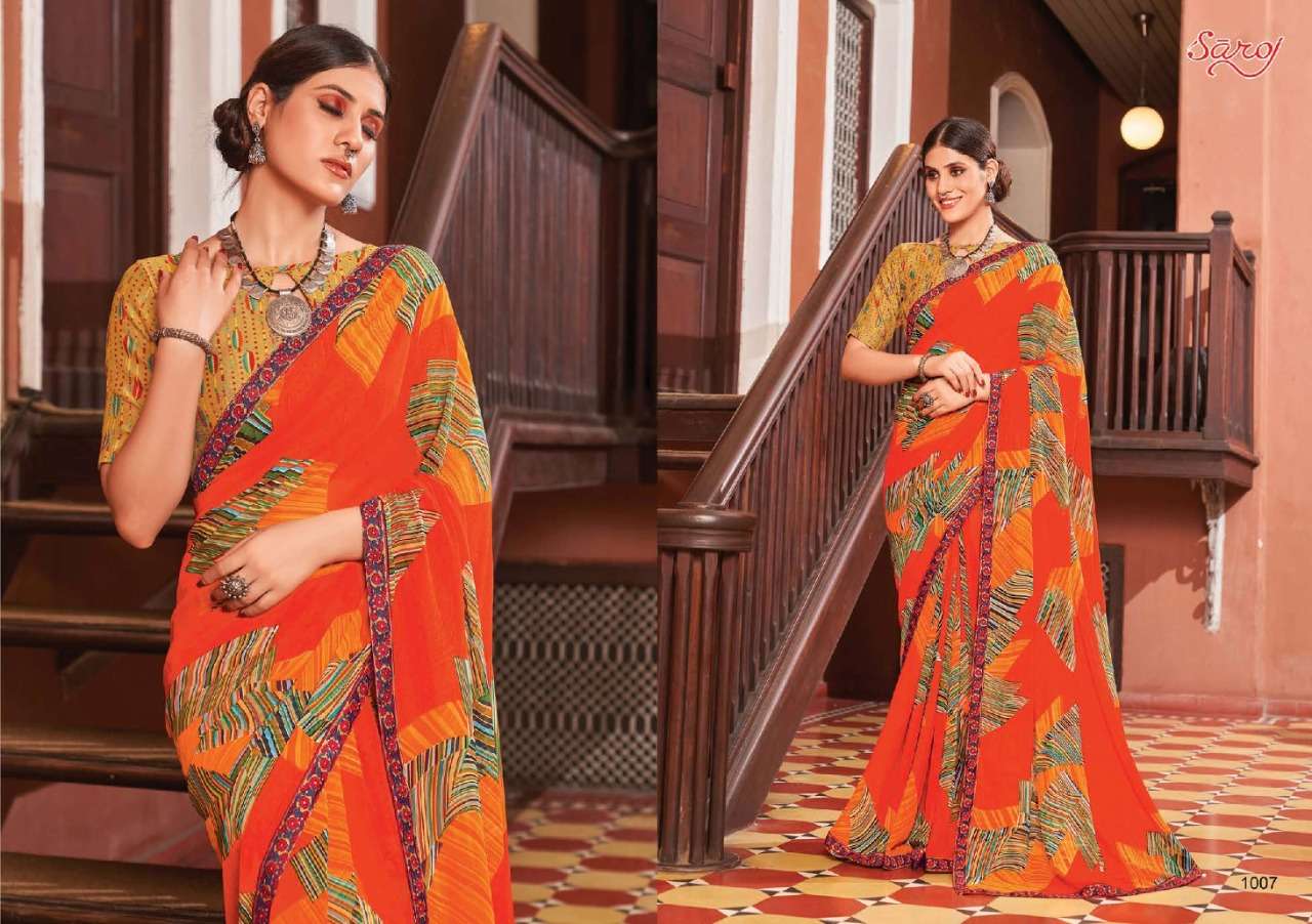 Saroj Sunlight Catalog Casual Wear Georgette Designer Print Sarees