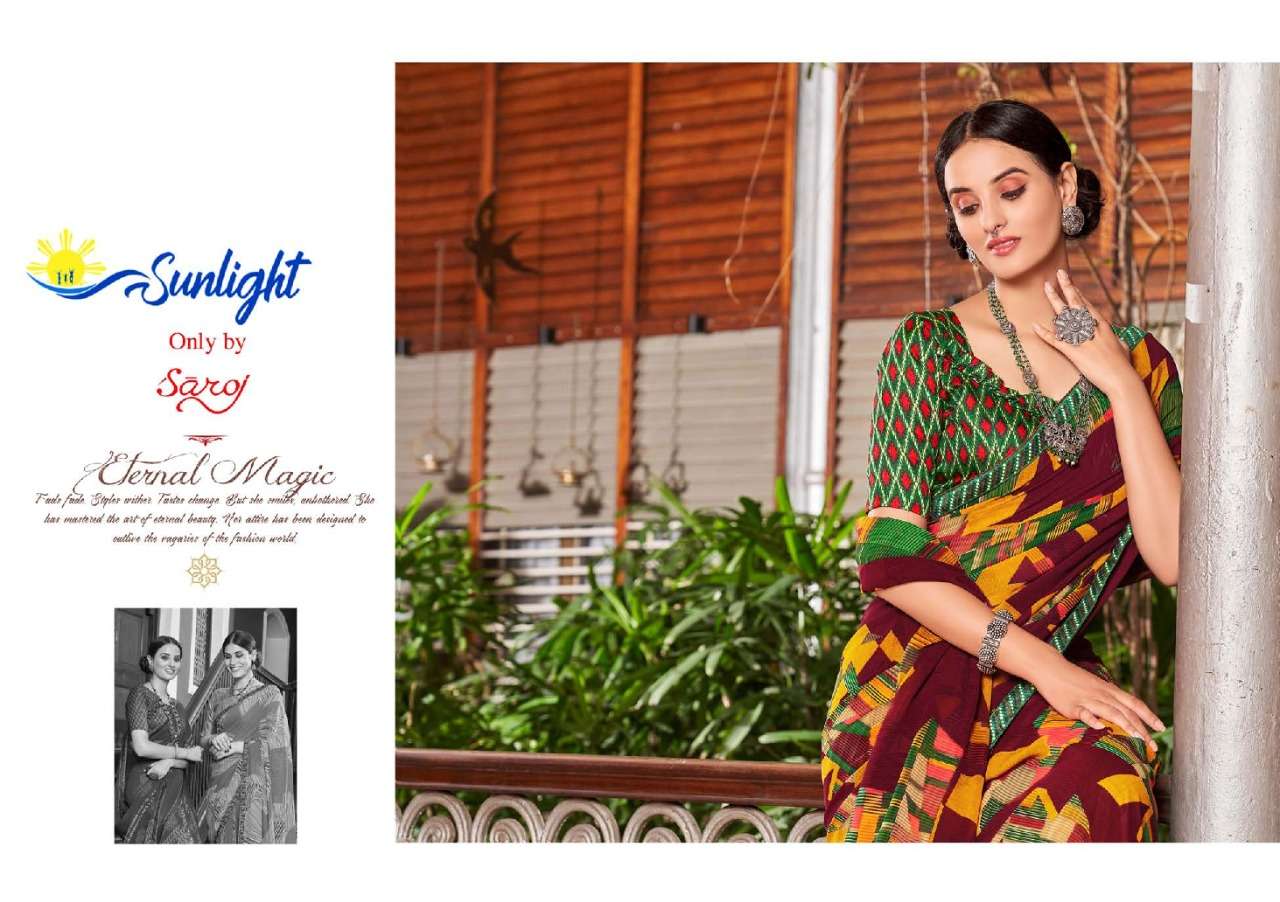 Saroj Sunlight Catalog Casual Wear Georgette Designer Print Sarees