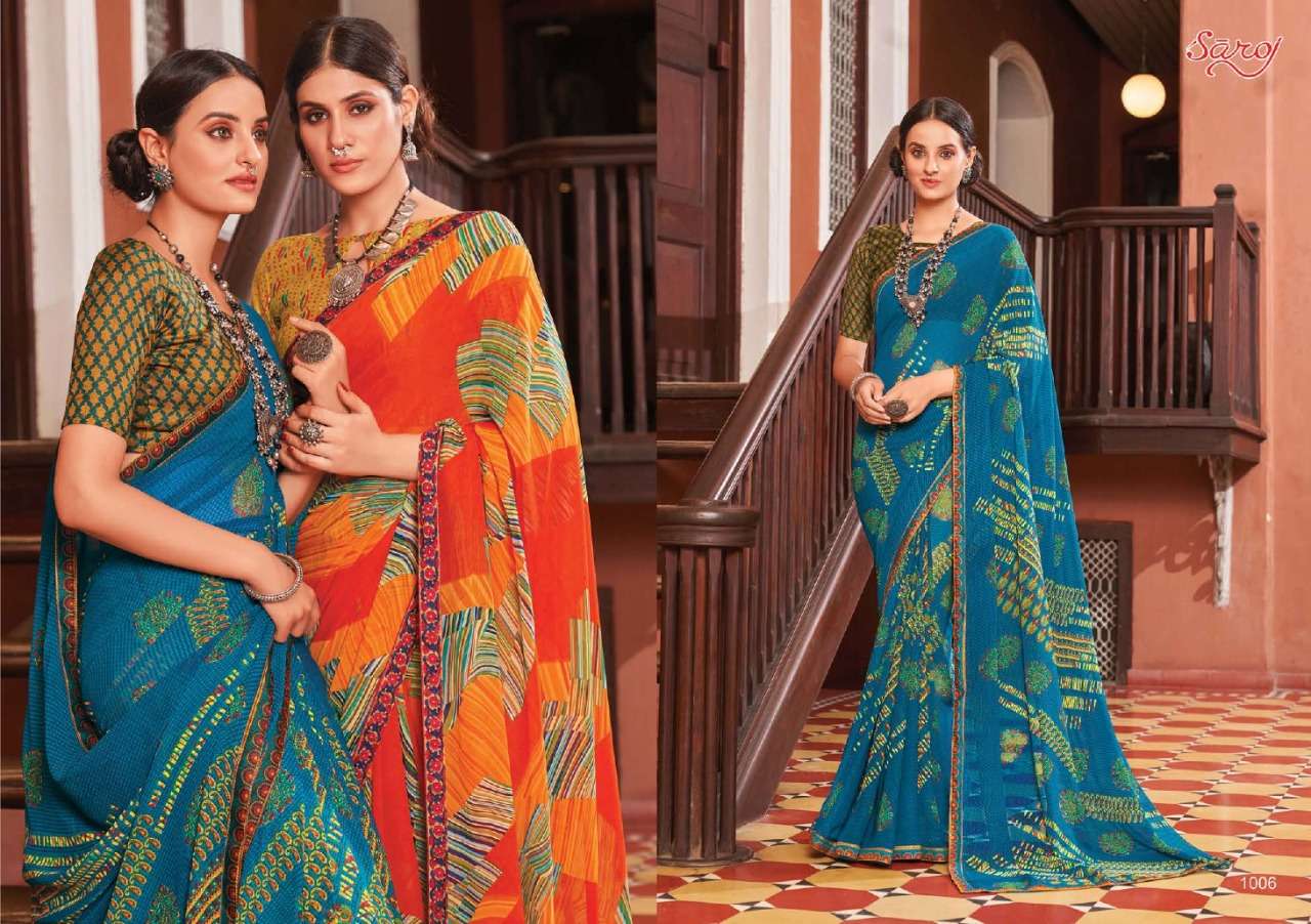 Saroj Sunlight Catalog Casual Wear Georgette Designer Print Sarees
