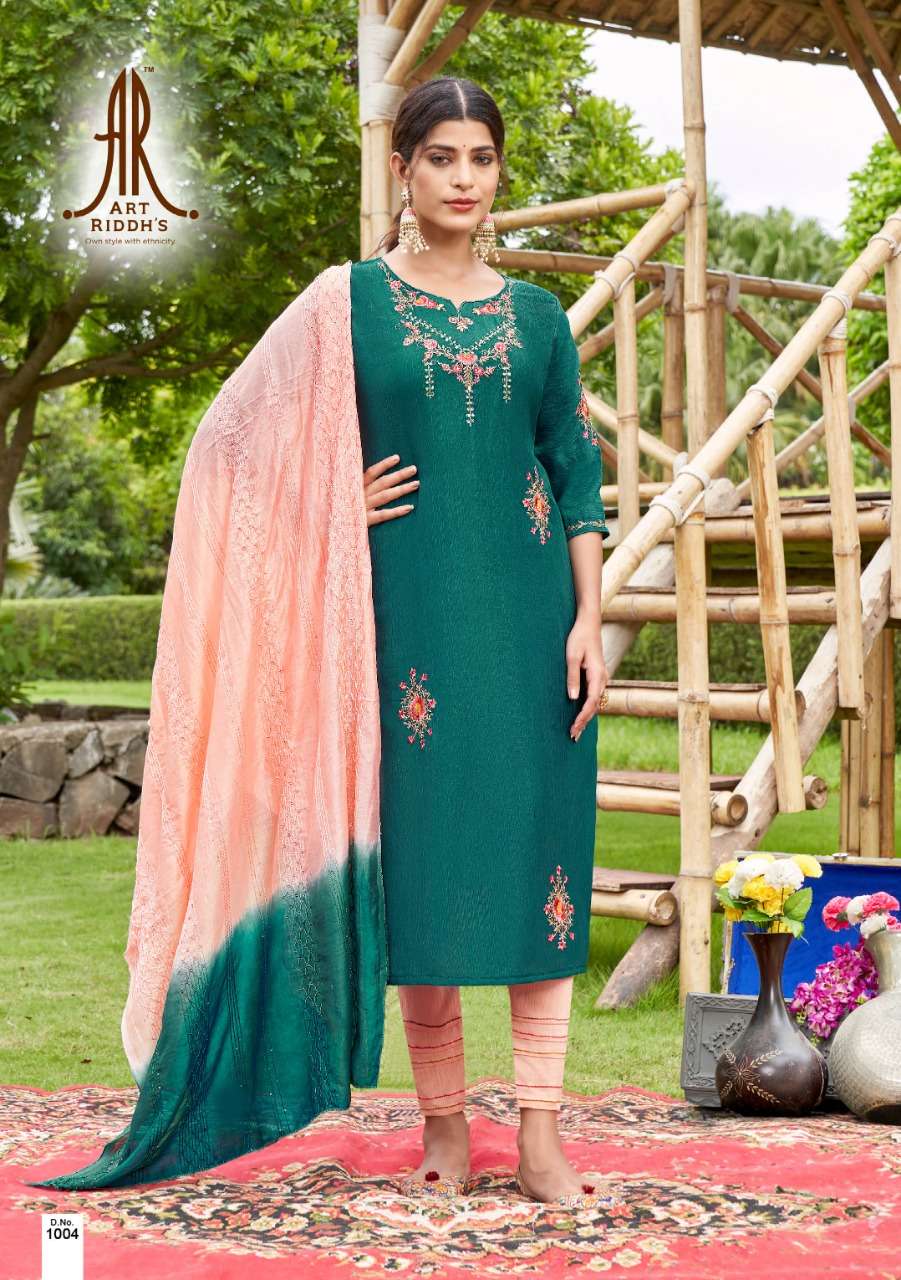 Thread culture kurti with pent and duppta by ARTRIDDHS 