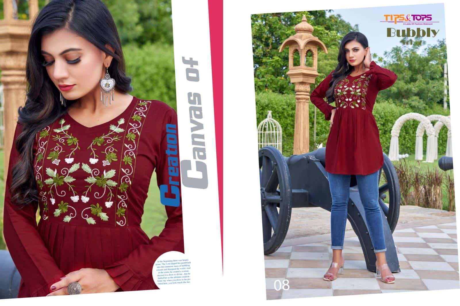 Tips & Tops Bubbly Vol 7 Catalog Rayon Slub Fancy Embroidered Tops