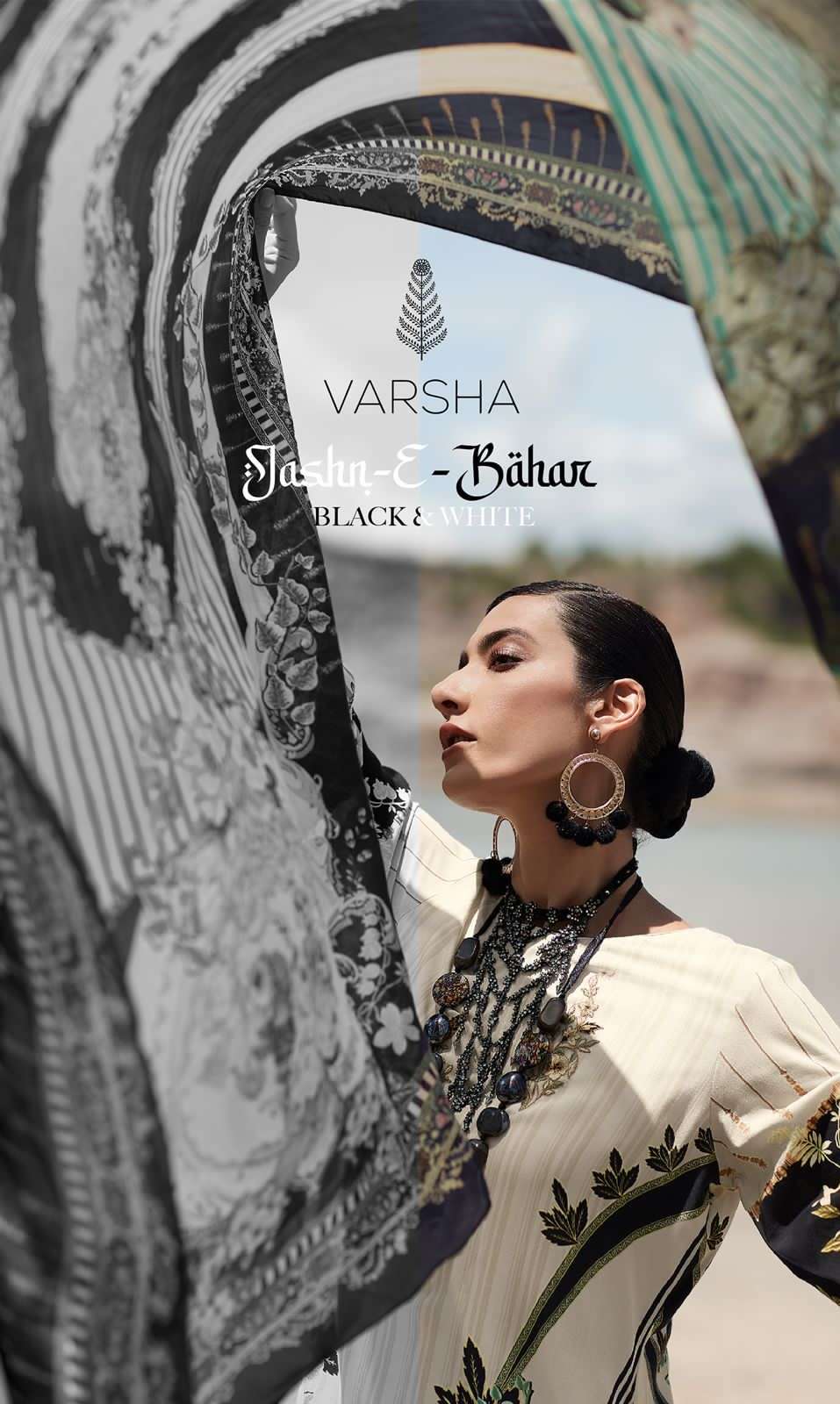 Varsha  Jashne e bahar  black & white  Pakistani Suits
