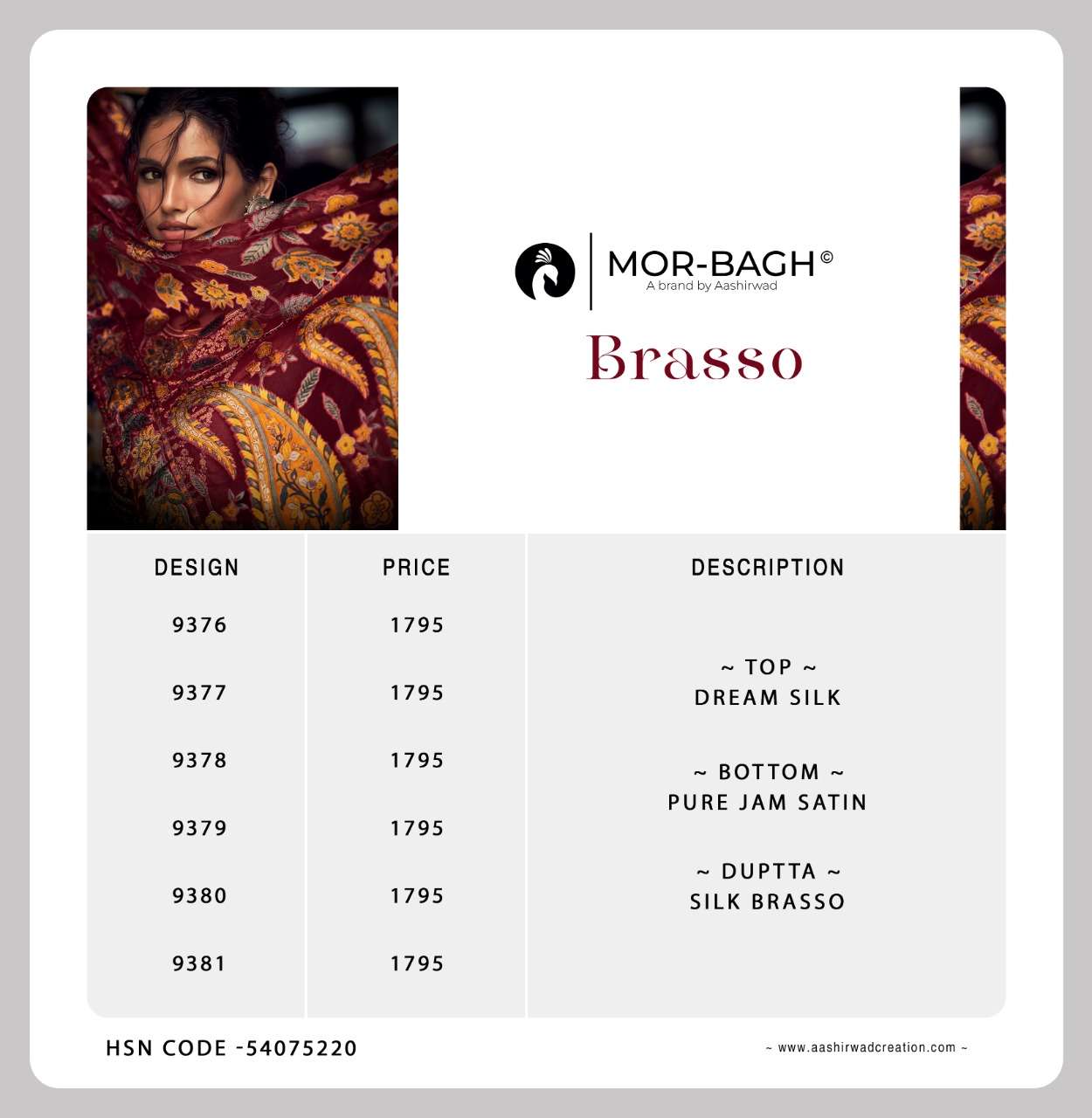 Aashirwad Mor Bagh Brasso Catalog Pakistani Salwar Suits Wholesale
