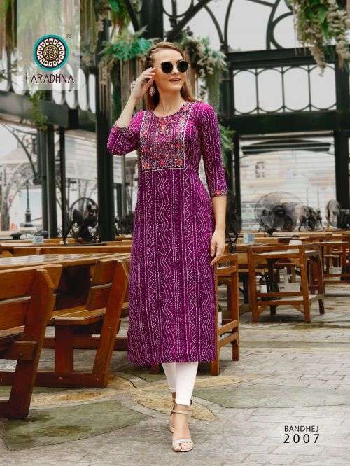 bandhej 2.0 collection Embroidery work Kurti at Rs 500 | Designer Kurtis in  Surat | ID: 25471216548