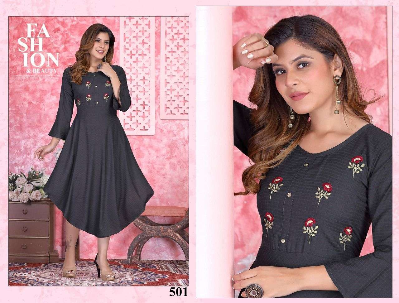 Beauty Queen Canty Vol 1 Catalog Rayon Embroidery Kurtis