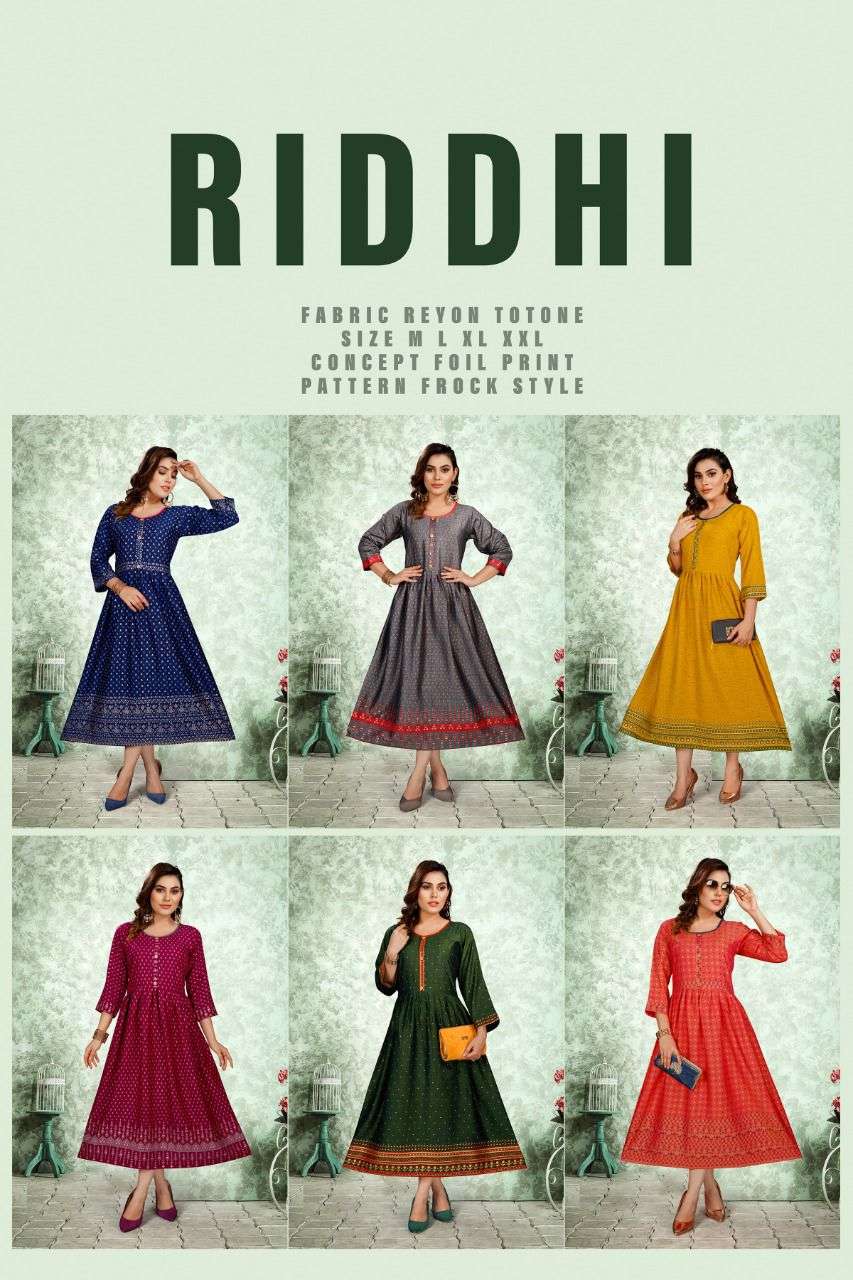 Beauty Riddhi Vol 1 Catalog Designer Wear Frock Style Kurtis Wholesale