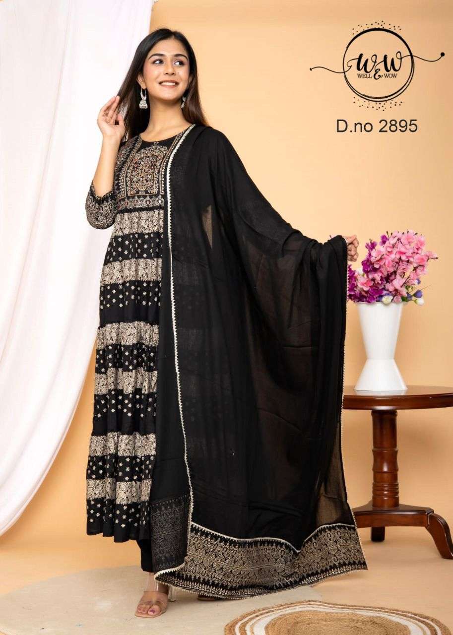Black and Silver Combination Kurtis Pent and Dupatta
