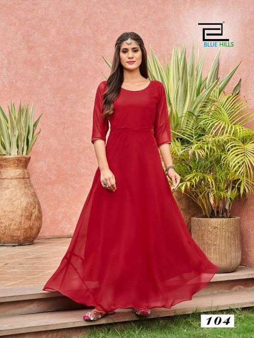Blue Hills Ginisha Catalog Georgette Long Anarkali Kurti For Women