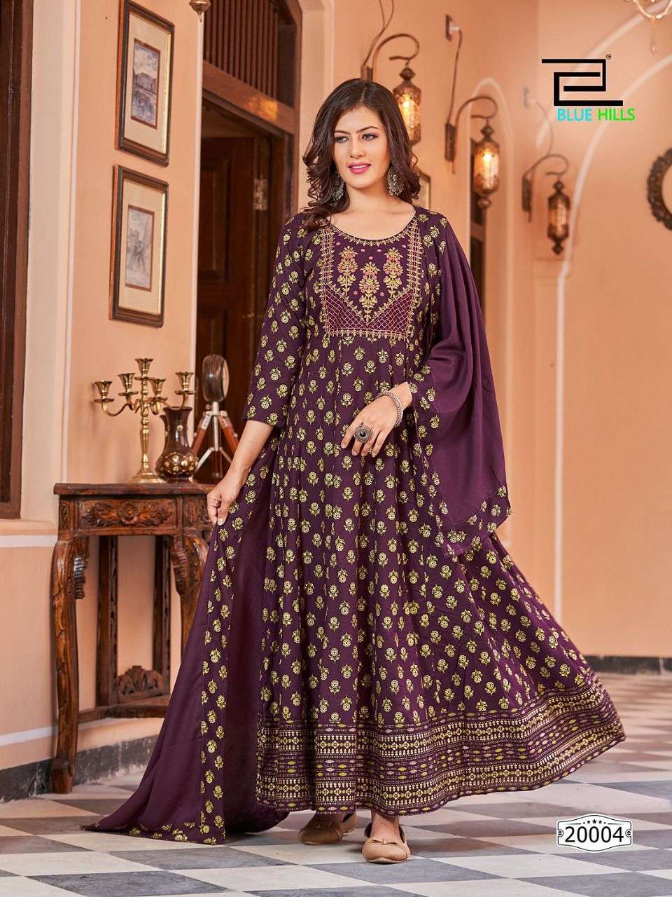 Blue Hills Glamour Vol 20 Catalog Heavy Rayon Anarkali Kurti With Dupatta Wholesale