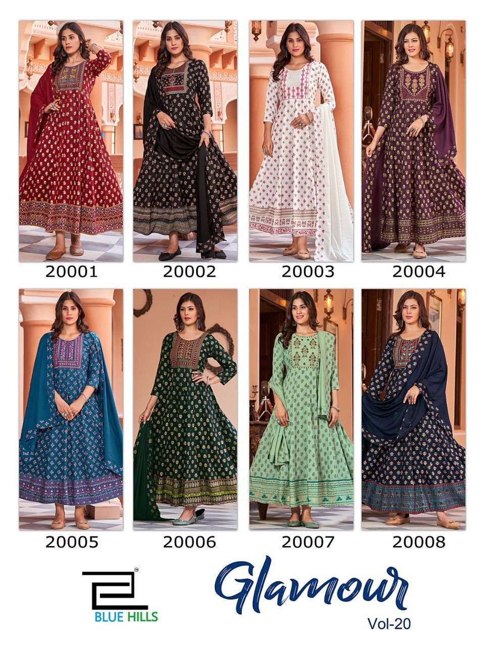 Blue Hills Glamour Vol 20 Catalog Heavy Rayon Anarkali Kurti With Dupatta Wholesale