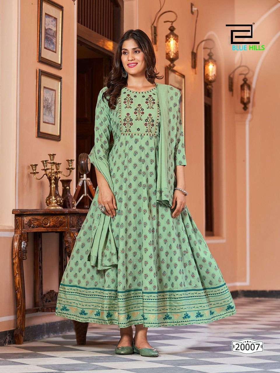Blue Hills Glamour Vol 20 Catalog Heavy Rayon Anarkali Kurti With Dupatta Wholesale