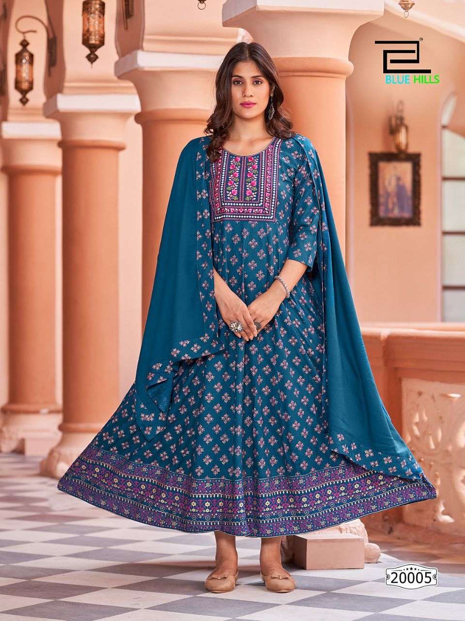 Blue Hills Glamour Vol 20 Catalog Heavy Rayon Anarkali Kurti With Dupatta Wholesale