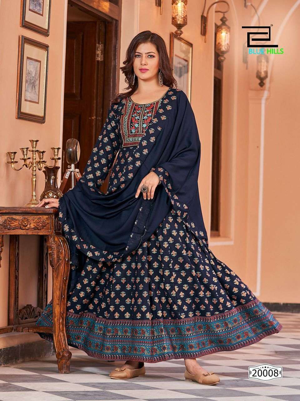 Blue Hills Glamour Vol 20 Catalog Heavy Rayon Anarkali Kurti With Dupatta Wholesale