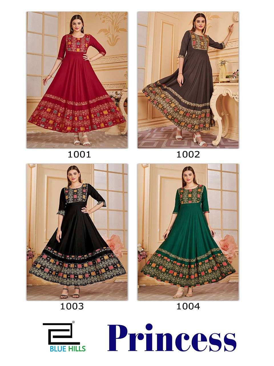 Blue Hills Princess Catalog Heavy Rayon Designer Anarkali Kurtis Wholesale