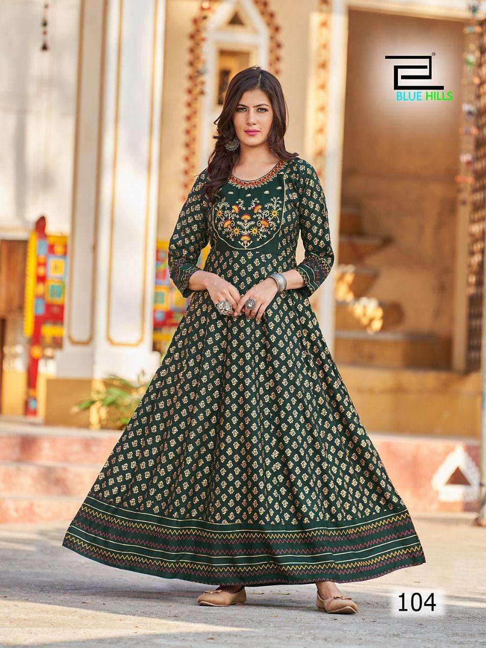 Blue Hills Sandwich Catalog Heavy Rayon Anarkali Kurtis Wholesale