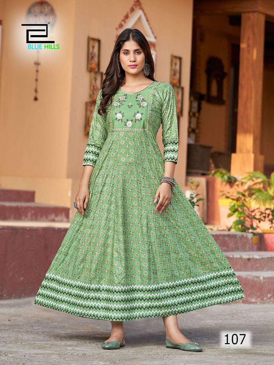 Blue Hills Sandwich Catalog Heavy Rayon Anarkali Kurtis Wholesale