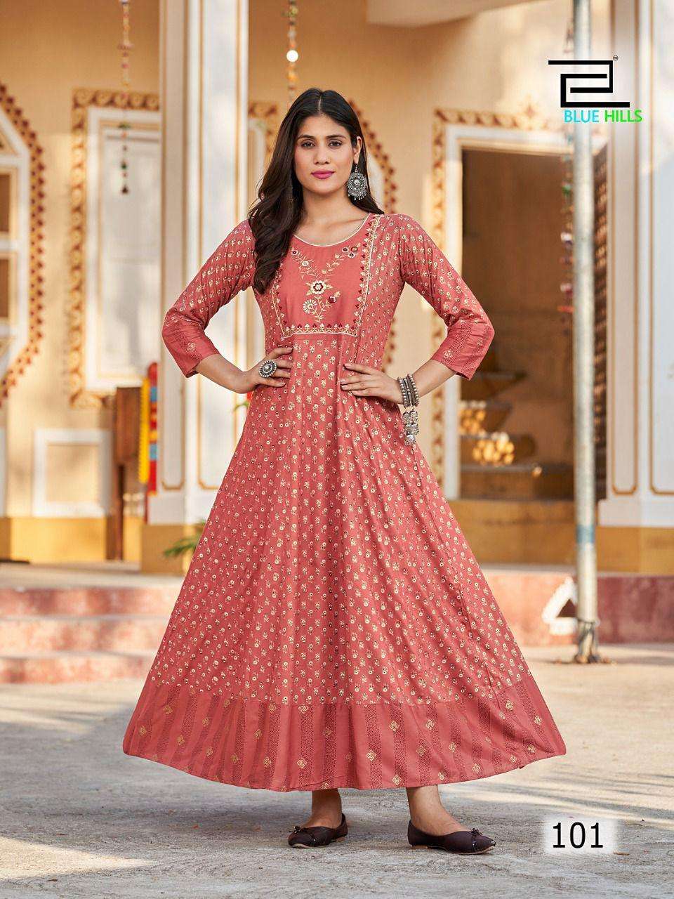 Blue Hills Sandwich Catalog Heavy Rayon Anarkali Kurtis Wholesale