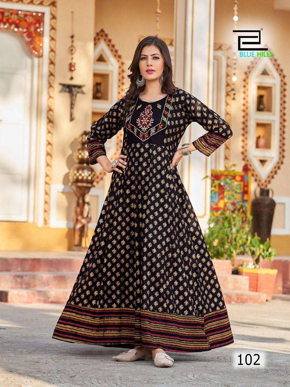 Blue Hills Sandwich Catalog Heavy Rayon Anarkali Kurtis Wholesale