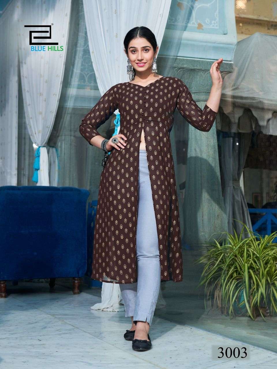 Bottle Green Color Georgette Anarkali Kurti With Zari Embroidered Jack
