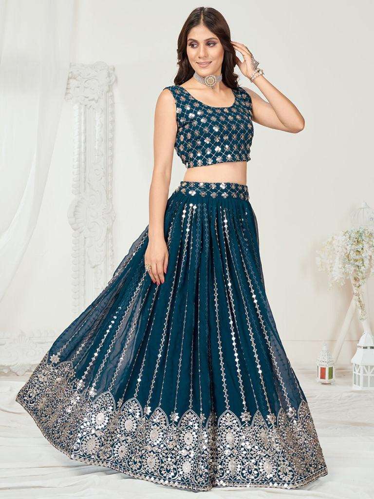Deep Blue Sequence Poly Georgette Party Wear Wholesale Lehenga Choli