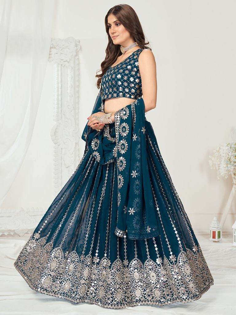 Deep Blue Sequence Poly Georgette Party Wear Wholesale Lehenga Choli