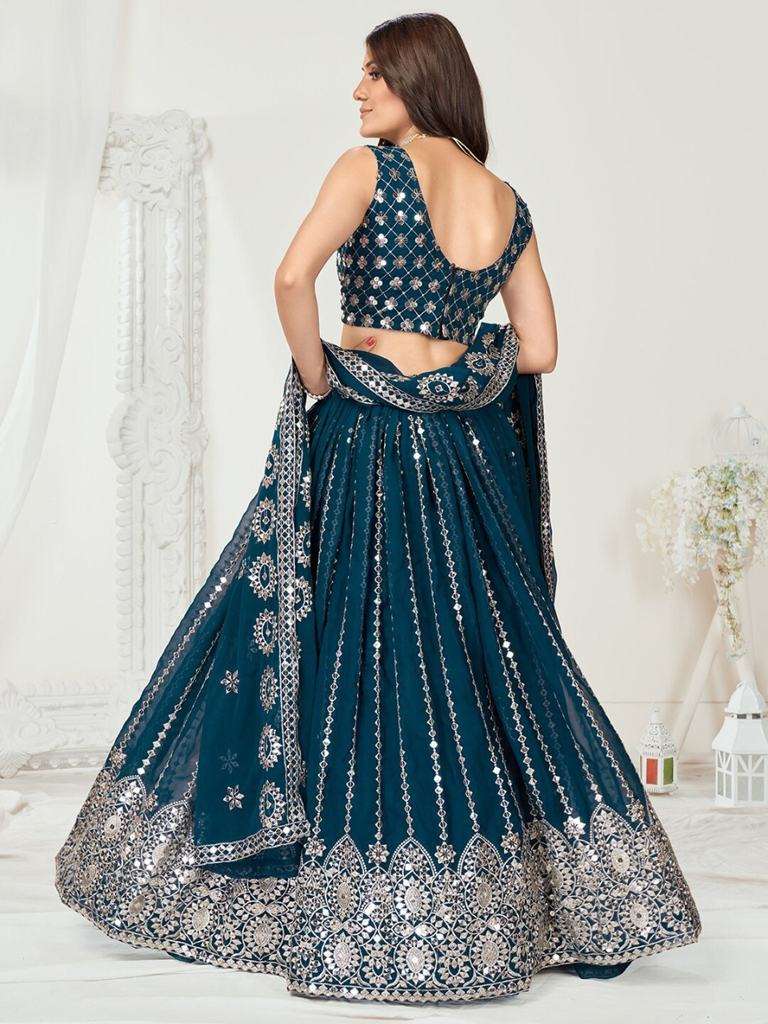 Deep Blue Sequence Poly Georgette Party Wear Wholesale Lehenga Choli
