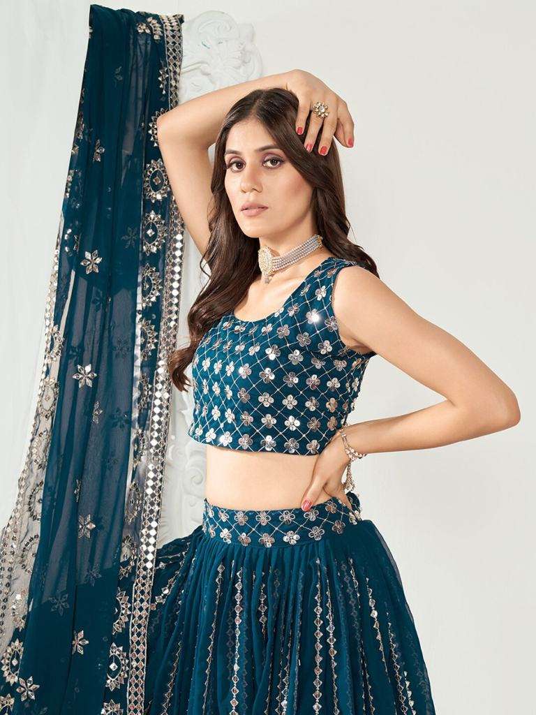 Deep Blue Sequence Poly Georgette Party Wear Wholesale Lehenga Choli