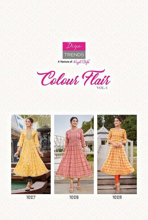 Diya Trends Colour Flair Vol 1 Catalog Fancy Wear Embroidery Wholesale Kurtis