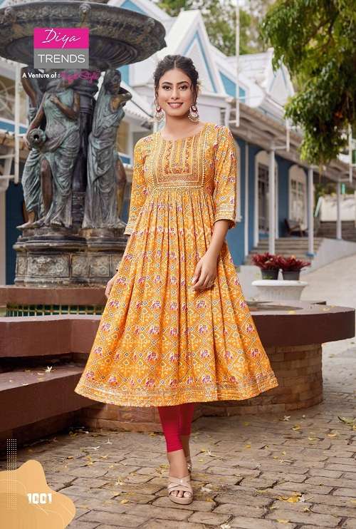 Diya Trends Colour Flair Vol 1 Catalog Fancy Wear Embroidery Wholesale Kurtis