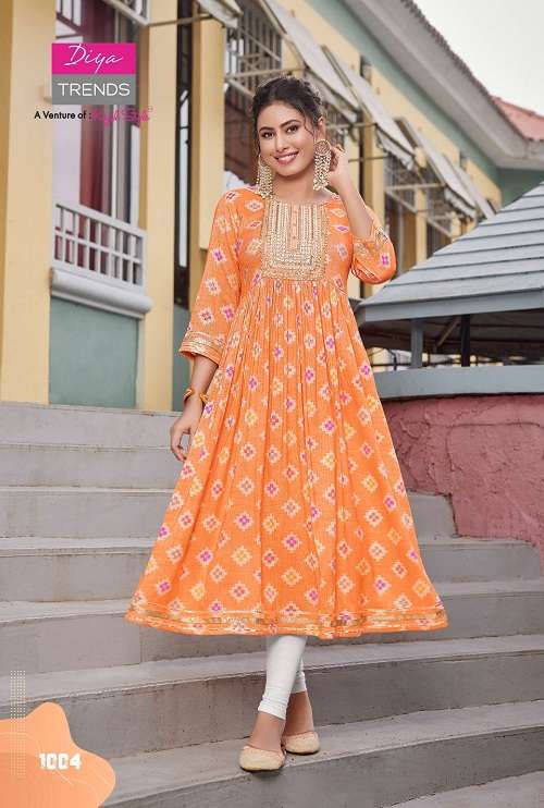 Diya Trends Colour Flair Vol 1 Catalog Fancy Wear Embroidery Wholesale Kurtis