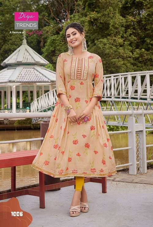 Diya Trends Colour Flair Vol 1 Catalog Fancy Wear Embroidery Wholesale Kurtis
