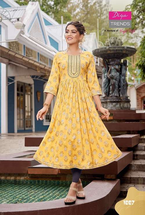 Diya Trends Colour Flair Vol 1 Catalog Fancy Wear Embroidery Wholesale Kurtis