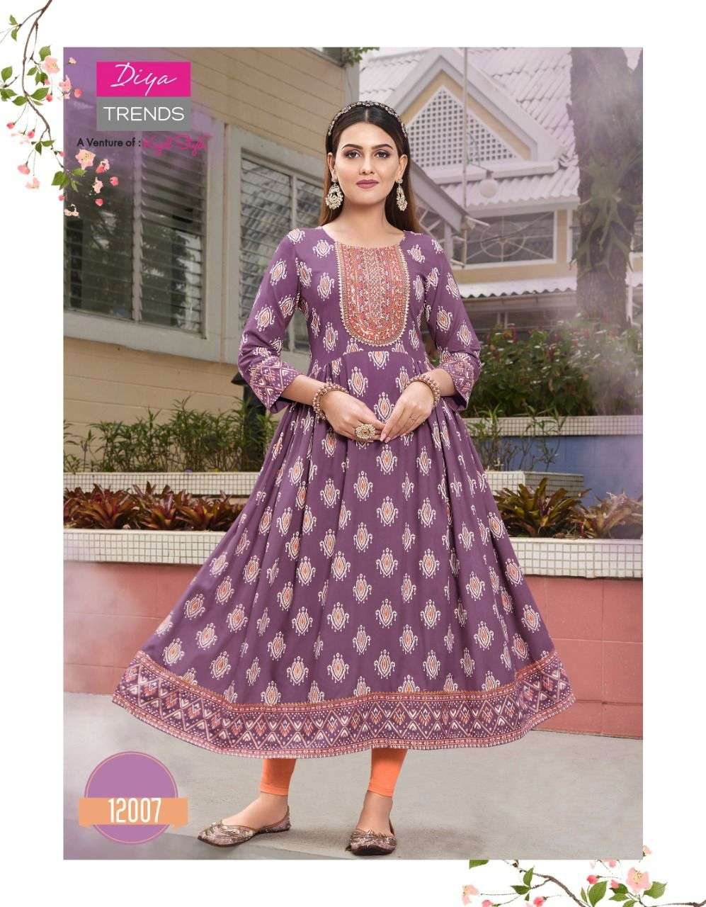 Diya Trends Ethnicity Vol 12 Catalog Rayon Long Kurtis For Women