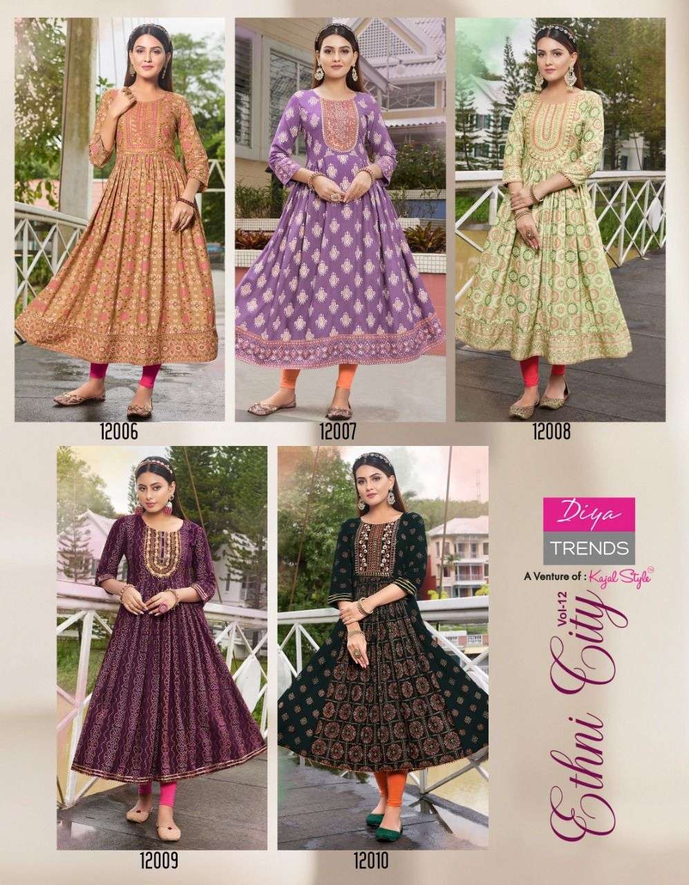 Diya Trends Ethnicity Vol 12 Catalog Rayon Long Kurtis For Women