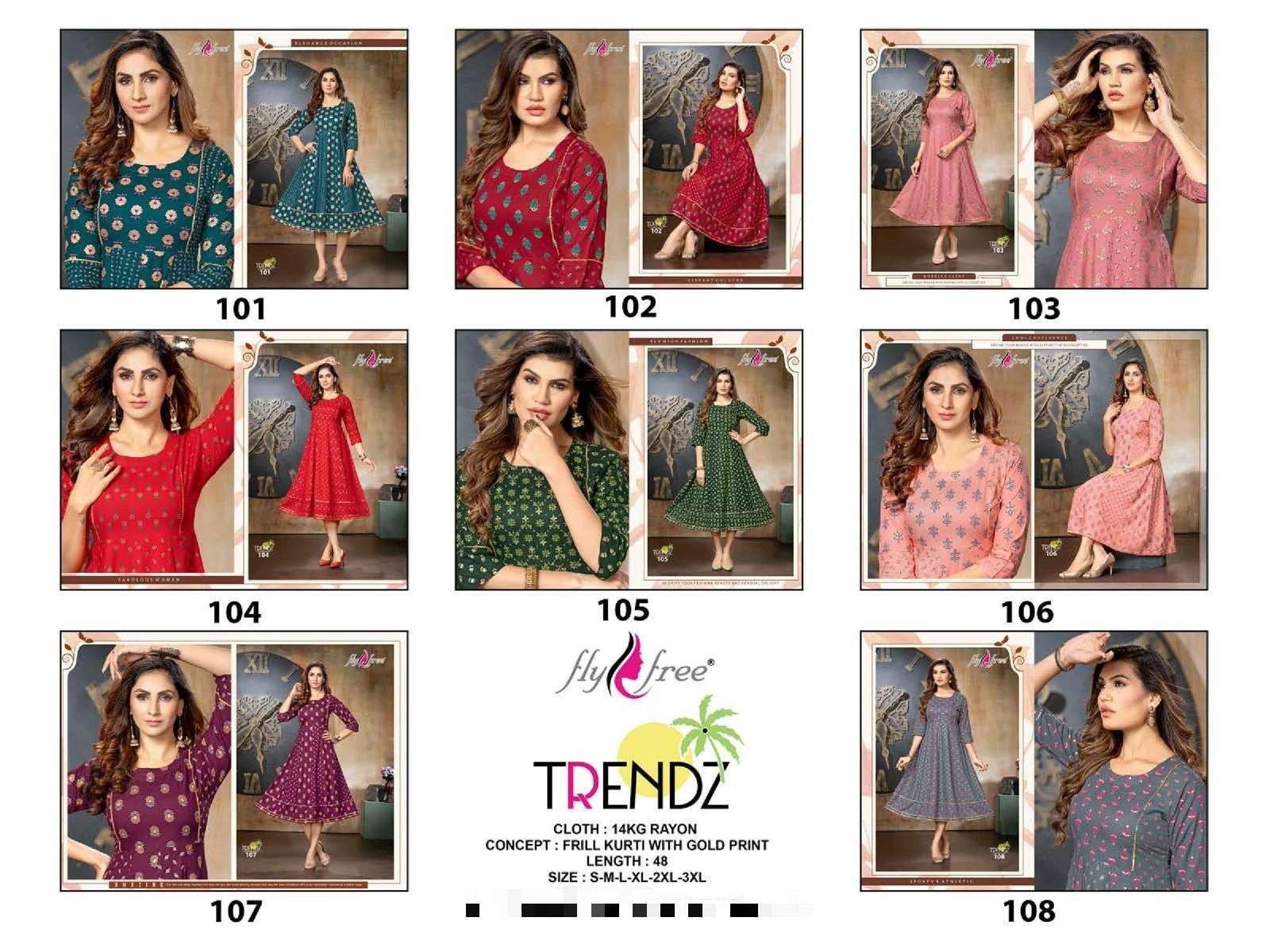 Fly Free Trendz Catalog Ethnic Wear Anarkali Kurtis Wholesale
