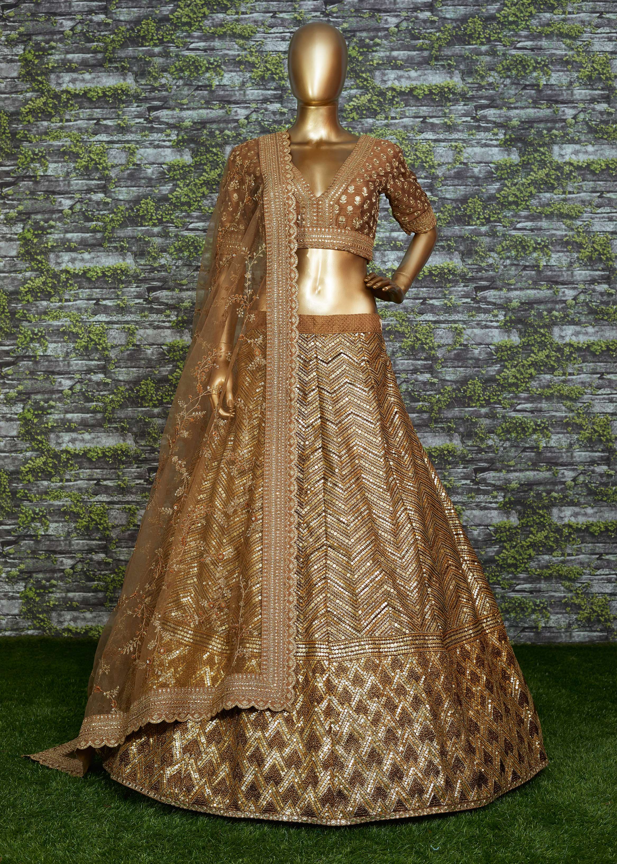 Golden Brown Traditional Wear Bridal Lehenga Choli Wholesale
