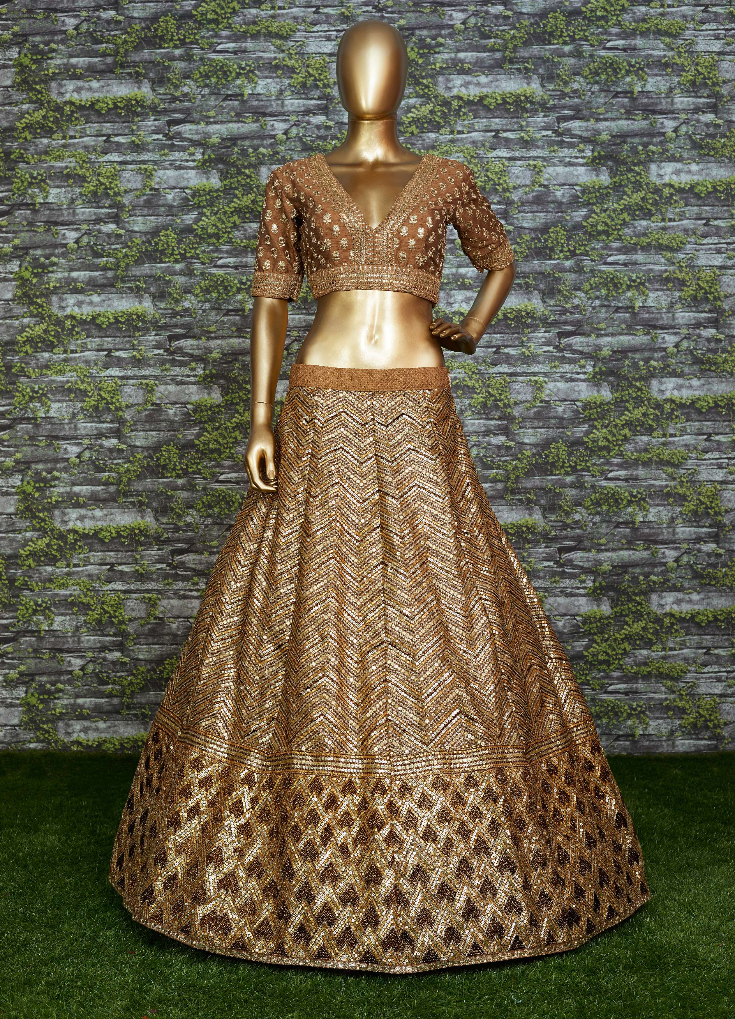 Golden Brown Traditional Wear Bridal Lehenga Choli Wholesale