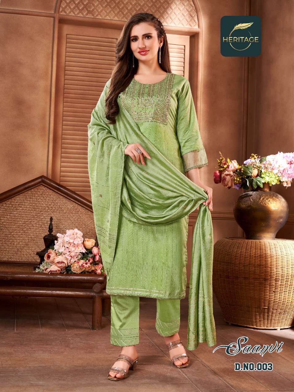 Heritage Saanvi Catalog Heavy Chanderi Silk Kurti With Bottom Dupatta Wholesale